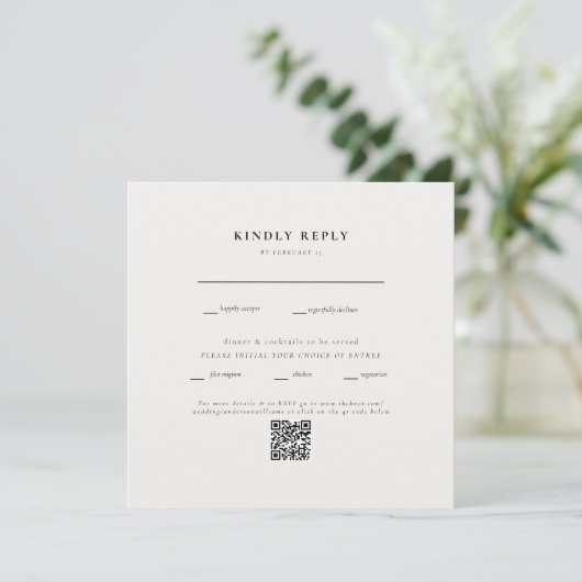 Carte Carré Crème Mariage QR Code II RSVP (Debout devant)
