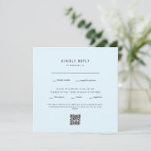 Carte Carré moderne bleu glace Mariage QR Code RSVP (Debout devant)