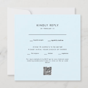 Carte Carré moderne bleu glace Mariage QR Code RSVP