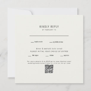 Carte Carré moderne Crème Mariage QR Code RSVP