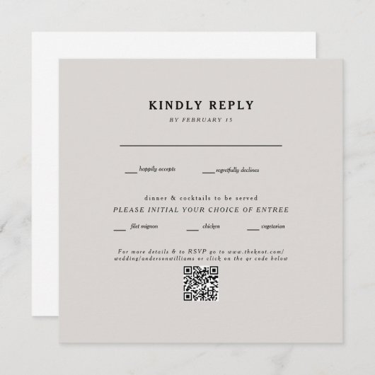 Carte Carré moderne Mariage beige QR Code RSVP (Devant / Derrière)