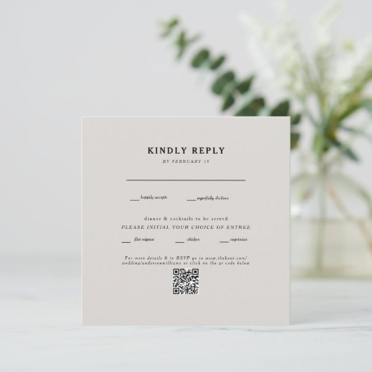 Carte Carré moderne Mariage beige QR Code RSVP (Debout devant)