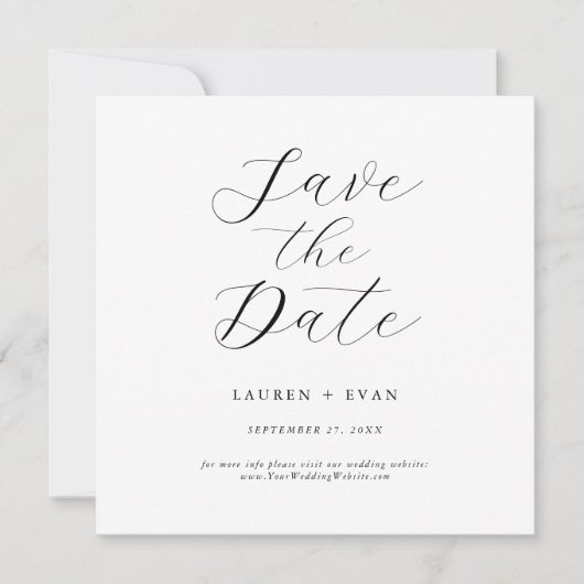 Carte Carré noir et blanc classique Enregistrer la date (Devant)