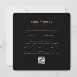 Carte Carré noir moderne Mariage arrondi QR Code RSVP