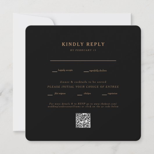 Carte Carré noir moderne Mariage arrondi QR Code RSVP (Devant)