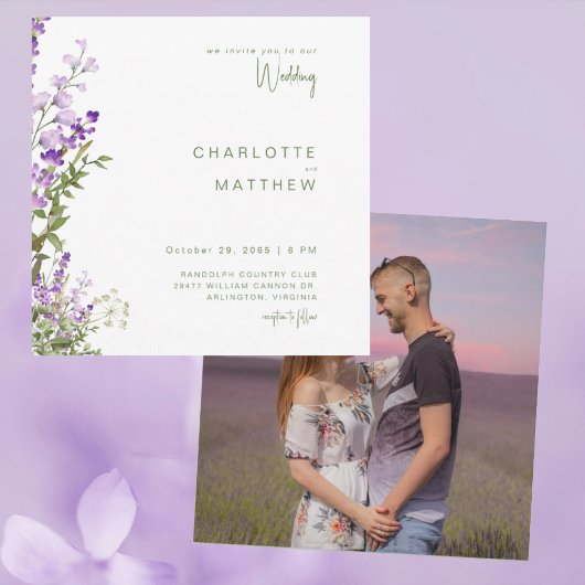 Carte Carré photo simple Lavender Mariage blanc