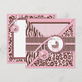 Carte Carré rose de fille guépard C (Devant / Derrière)