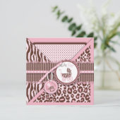Carte Carré rose de fille guépard C (Debout devant)