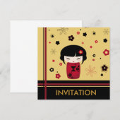 Carte carré rouge kokeshi (Devant / Derrière)