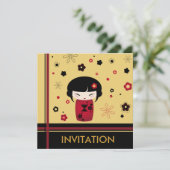 Carte carré rouge kokeshi (Debout devant)