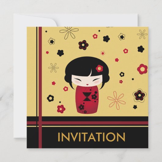 Carte carré rouge kokeshi (Devant)
