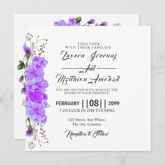 Carte Carré Vector faire-part de mariage Card (Devant / Derrière)