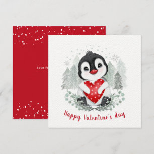 Carte Carrée de la Saint-Valentin avec un Manchot 