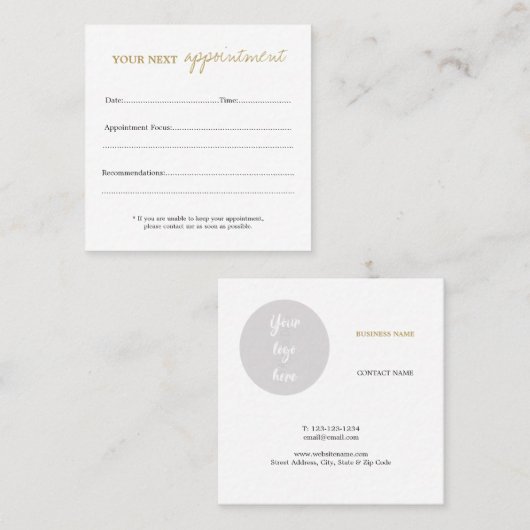 Carte carrée de rendez-vous et de recommandations (Devant / Derrière)