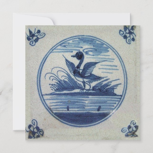 Carte Carrelage bleu Delft - Canard dans l'eau (Devant)