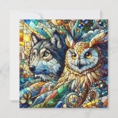 Carte Carrelage mosaïque Loup et hibou (Devant)