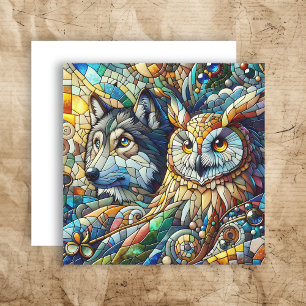 Carte Carrelage mosaïque Loup et hibou