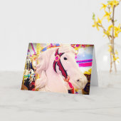 Carte Carrousel blanc merry aller autour de cheval photo (Fleur jaune)