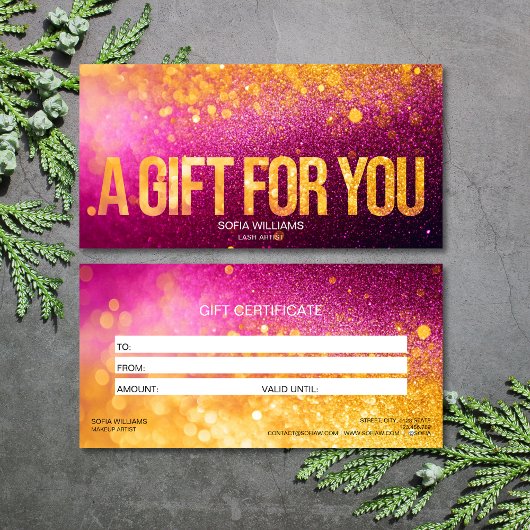 Carte Carte-cadeau Certificat Rose Pailleté Féminin Mode