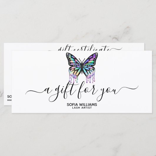 Carte Carte-cadeau Holograph Butterfly Certificate Ajout (Devant / Derrière)