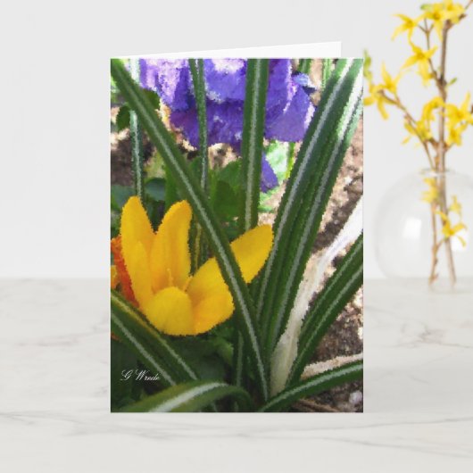 Carte Carte-Crocus et pensées de salutation (Fleur jaune)