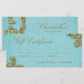 Carte Cartes-cadeaux Salon Spa Gold Leaf Blue (Devant / Derrière)