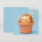 Carte Cartoline de hérisson en argile 3D dans un pot de  (Devant / Derrière)