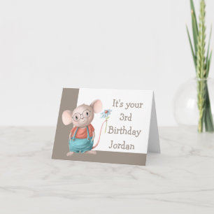 Carte Carton animal de souris lunettes 3e anniversaire c