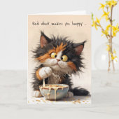 Carte Carton Calico Chat Anniversaire Petit déjeuner (Fleur jaune)