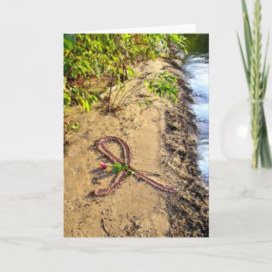 Carte Carton cancer du sein rose ruban dans le sable (Devant)
