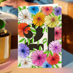 Carte Carton de 21e anniversaire floral rétro Bege perso