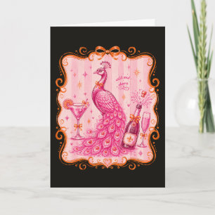 Carte Carton de Cocktail Paon Félicitations d'Anniversai