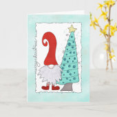 Carte Carton de Noël Gnome et Arbre de Noël (Fleur jaune)