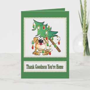 Carte Carton de Noël rouge chien illustrée