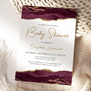 Carte Carton d'invitation Baby Shower Burgundy Gold Agat