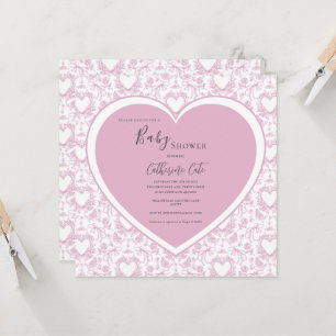 Carte Carton d'invitation Baby Shower Cœur Floral Rose F
