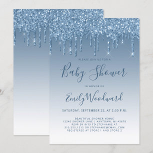 Carte Carton d'invitation Baby Shower Glitter Drip Bleu