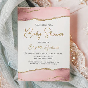 Carte Carton d'invitation Baby Shower Rose Gold Agate