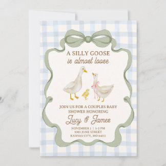 Carte Carton d'invitation Bleu Baby Shower pour Oie Idio
