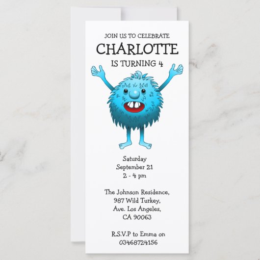 Carte Carton d'invitation d'anniversaire de monstre mign (Devant)