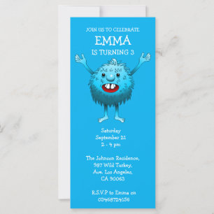 Carte Carton d'invitation d'anniversaire de monstre mign