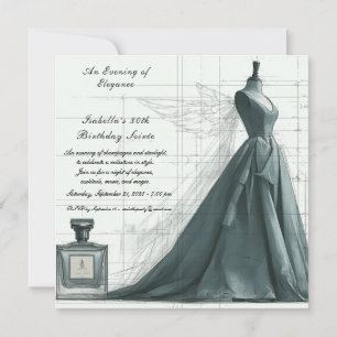 Carte Carton d'invitation d'anniversaire élégant de mode