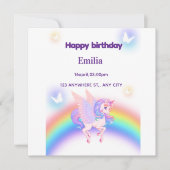 Carte Carton d'invitation d'anniversaire Licorne Arc-en- (Devant)