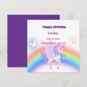 Carte Carton d'invitation d'anniversaire licorne arc-en- (Devant / Derrière)