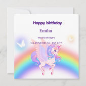 Carte Carton d'invitation d'anniversaire licorne arc-en- (Devant)