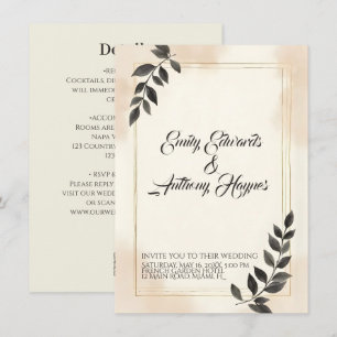 Carte Carton d'invitation de mariage à feuille vert fonc