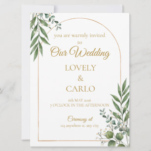 Carte Carton d'invitation de mariage à la gouache avec v