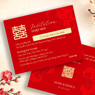 Carte Carton d'invitation de mariage bilingue vietnamien