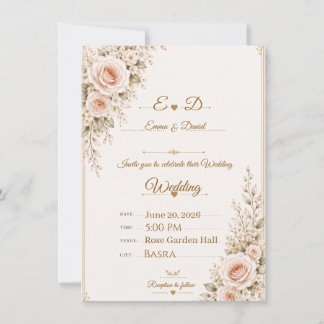 Carte Carton d'invitation de mariage floral rose pâle él
