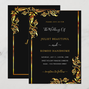 Carte Carton d'invitation de mariage luxe noir encadré f